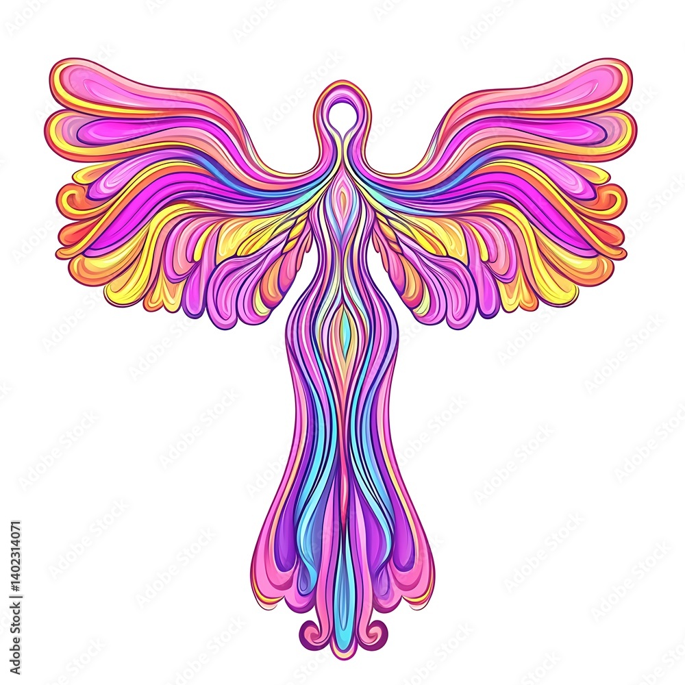 Fototapeta premium Colorful Abstract Angel Illustration A vibrant, stylized image of an angel with flowing, multicolored wings and body.