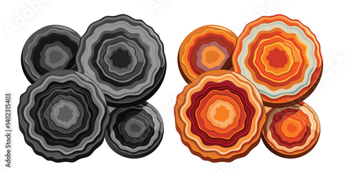 Natural Agate Coasters isolated on white, a metallic set of circle objects