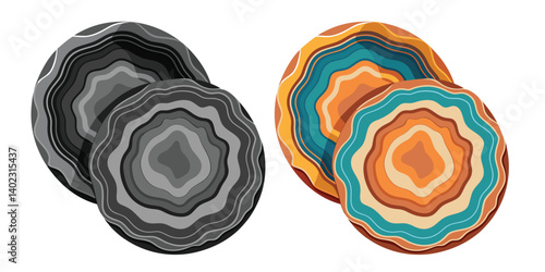 Natural Agate Coasters isolated on white, a metallic set of circle objects