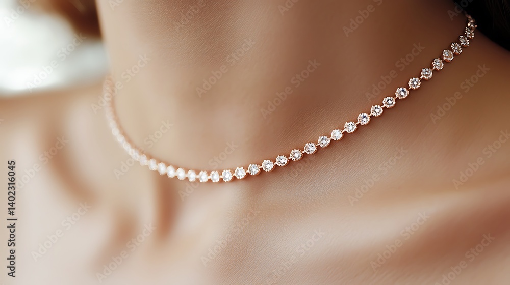 A woman wearing a gold and diamond necklace A woman wearing a gold and diamond necklace
