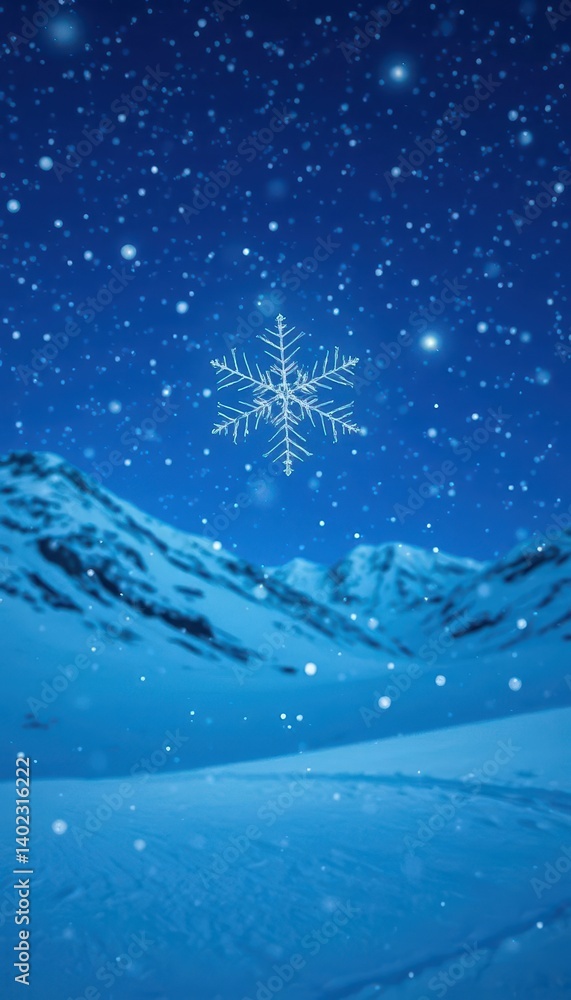 custom made wallpaper toronto digitalSingle snowflake falling in snowy mountain night sky, snowflake, frozen