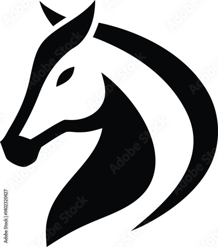 Elegant horse head icon drawn with a balance of smooth curves and sharp points, capturing motion and poise