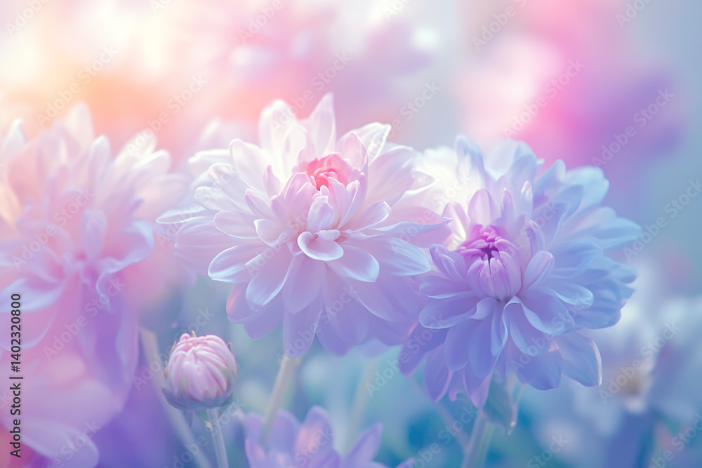 Obraz premium Colorful bouquet of Argyranthemum flowers in pastel colors. Beautiful springtime floral background of sea lavender or Christmas rose blooming in the garden.