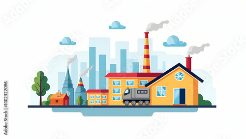Domestic Industry Protection: Visuals of Advanced Local Production Facilities & Regulatory Support in a Cute Flat Vector Style - Strengthening National Sectors