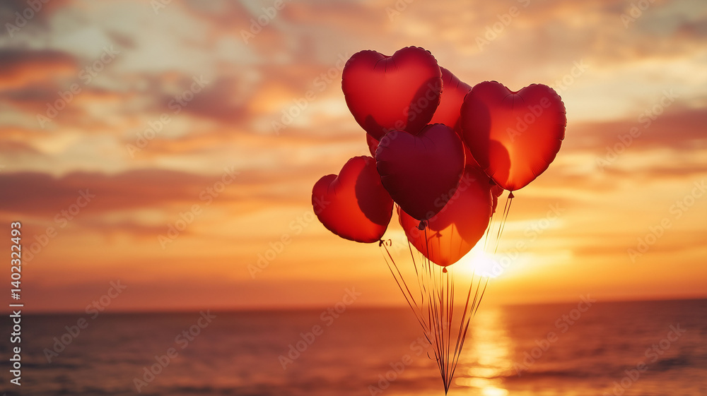 Fototapeta premium Romantic Valentines Day Living Room with Heart Balloons and Soft Lighting Perfect for a Loving Message (2)