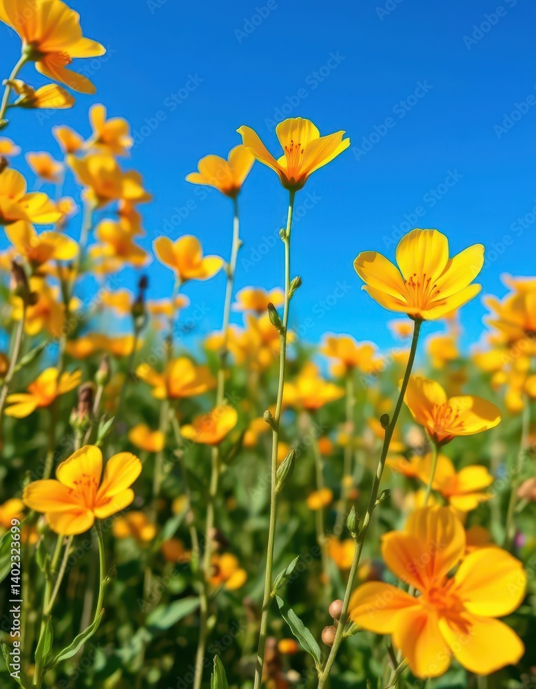 Sunny yellow and orange Bacopa monnieri blossoms against a vibrant blue sky in a herbal garden, herb, ayurveda Sunny yellow and orange Bacopa monnieri blossoms against a vibrant blue sky in a herbal garden, herb, ayurveda