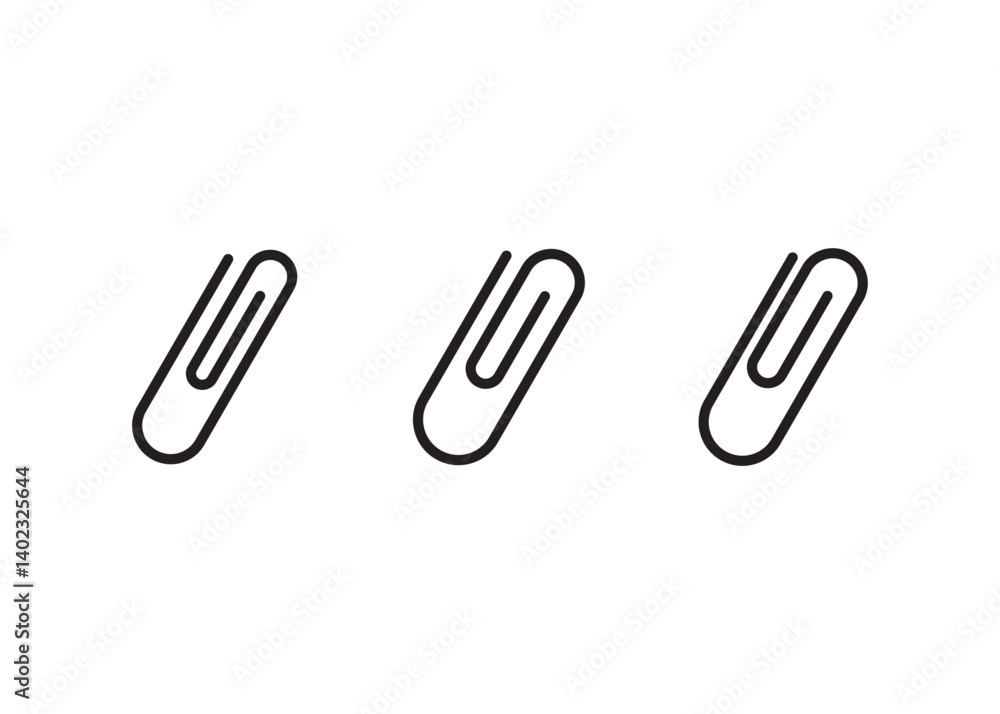 Three simple black outline paperclips on a white background Three simple black outline paperclips on a white background