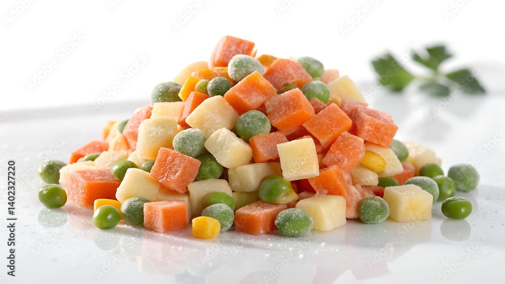 Fresh Mixed Vegetables Flat Lay with Water Droplets on White Background Fresh Mixed Vegetables Flat Lay with Water Droplets on White Background
