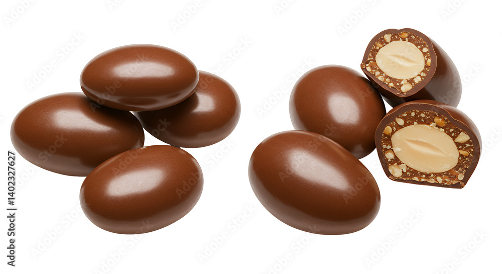 Brown Chocolate Covered Almonds on Transparent Background Brown Chocolate Covered Almonds on Transparent Background