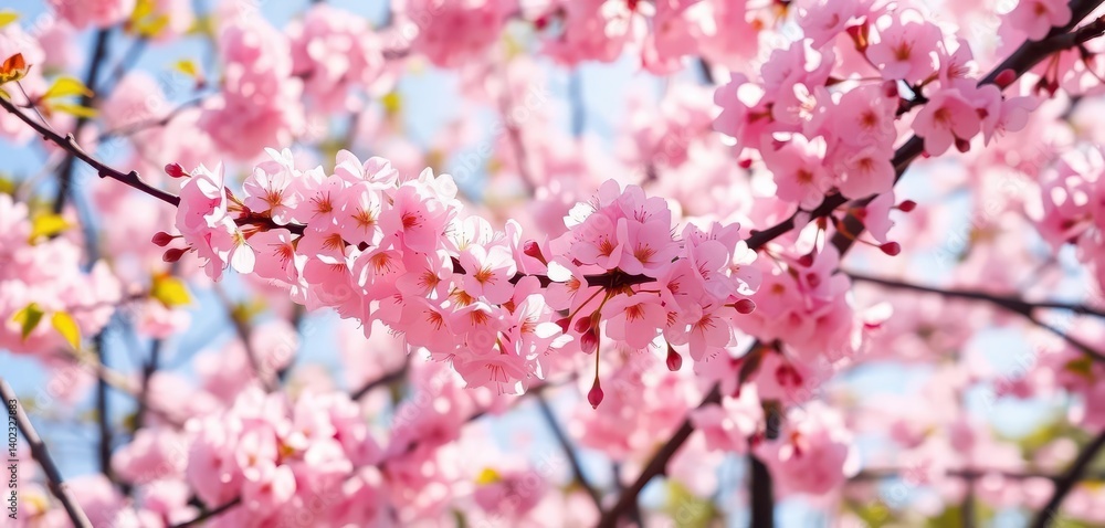 Delicate pink cherry blossoms dance on a gentle breeze, bathed in warm sunlight , bloom, background Delicate pink cherry blossoms dance on a gentle breeze, bathed in warm sunlight , bloom, background