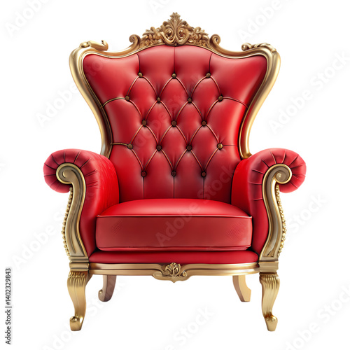 Luxury Red Throne Chair Royal Furniture on transparent background