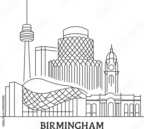 Birmingham City Line Draw Simple Minimalist