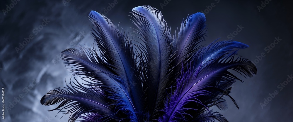 Fototapeta premium Dark Blue Textured Feathers on a Dark Background