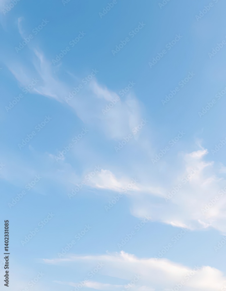 Obraz premium Soft pastel blue sky, wispy white clouds drift gently, sky, blue, ethereal