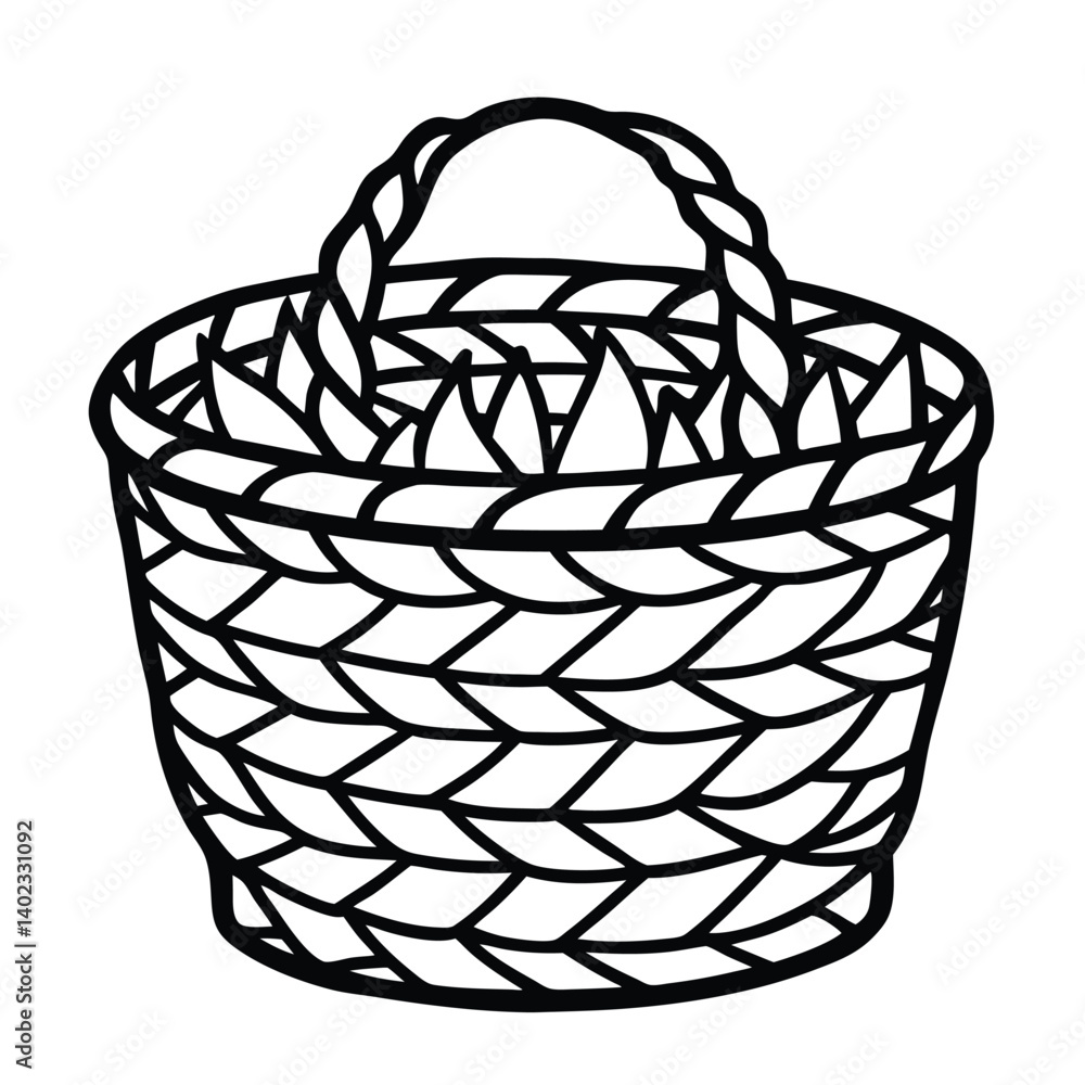 Fototapeta premium Seagrass Storage Basket, a handmade natural container isolated, brown, black on white