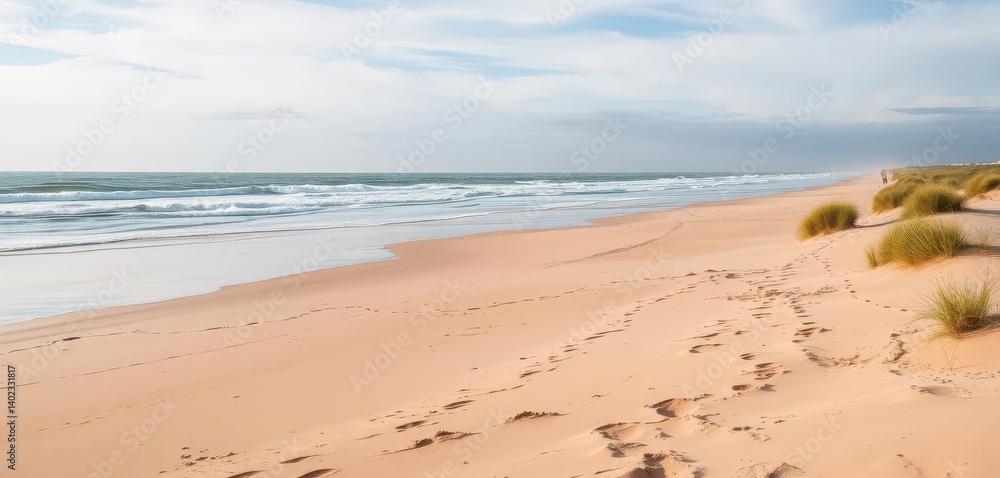 Vast, sandy Langeoog beach with North Sea waves, dune, island, power Vast, sandy Langeoog beach with North Sea waves, dune, island, power