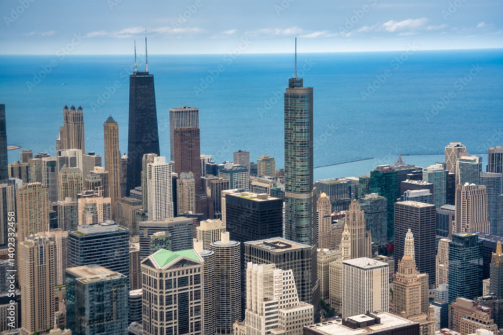 Fototapeta premium Aerial view of Chicago skyline. Skyscrapers and city landmarks