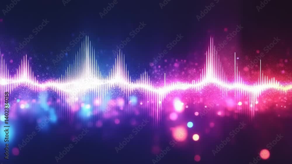 Vibrant audio waveform with glowing particles Vibrant audio waveform with glowing particles