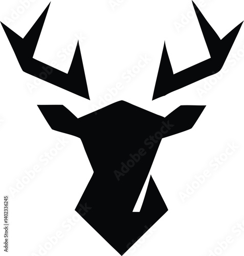 A low-poly inspired illustration of a deer head using solid black triangular sections, creating a shattered mirror effect on a bright background