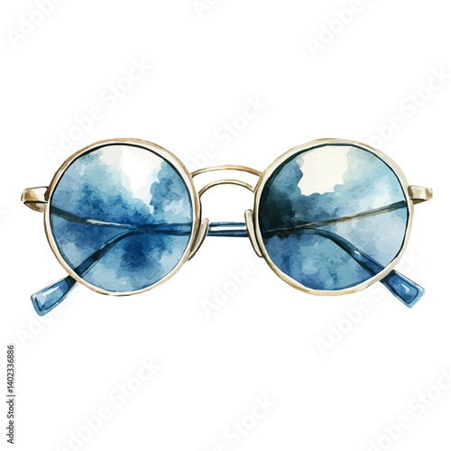 Pair Of Vintage Sunglasses With Round Frames, watercolor vector, isolated on a white background.