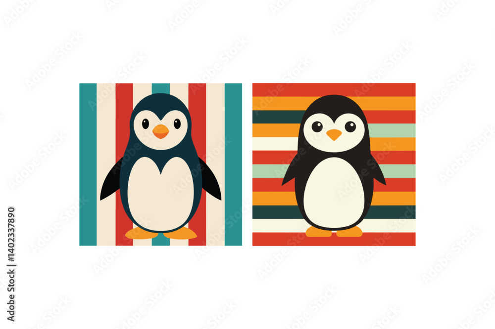 Naklejka premium penguin on retro striped vintage background