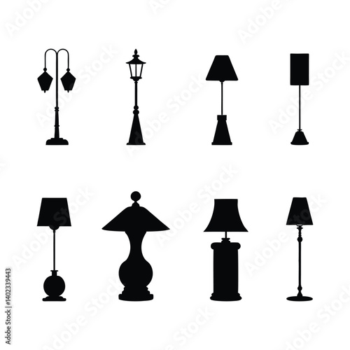 set of table lamp silhouette vector art.