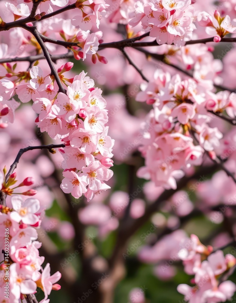 Delicate pink blossoms frame a blooming tree, spring border, soft, graphic Delicate pink blossoms frame a blooming tree, spring border, soft, graphic