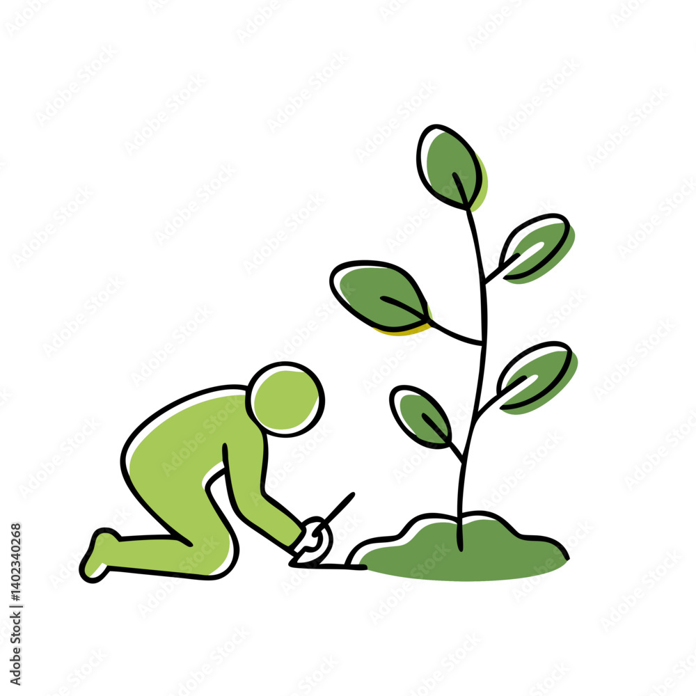 Fototapeta premium Person planting a tree in a green environment 