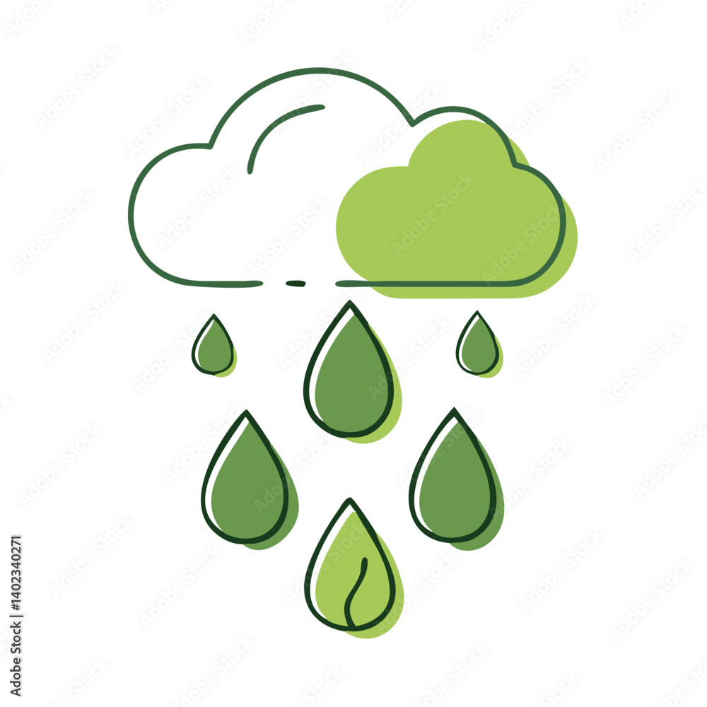 Rainwater Harvesting Icon with Green Leaves and Droplets Rainwater Harvesting Icon with Green Leaves and Droplets