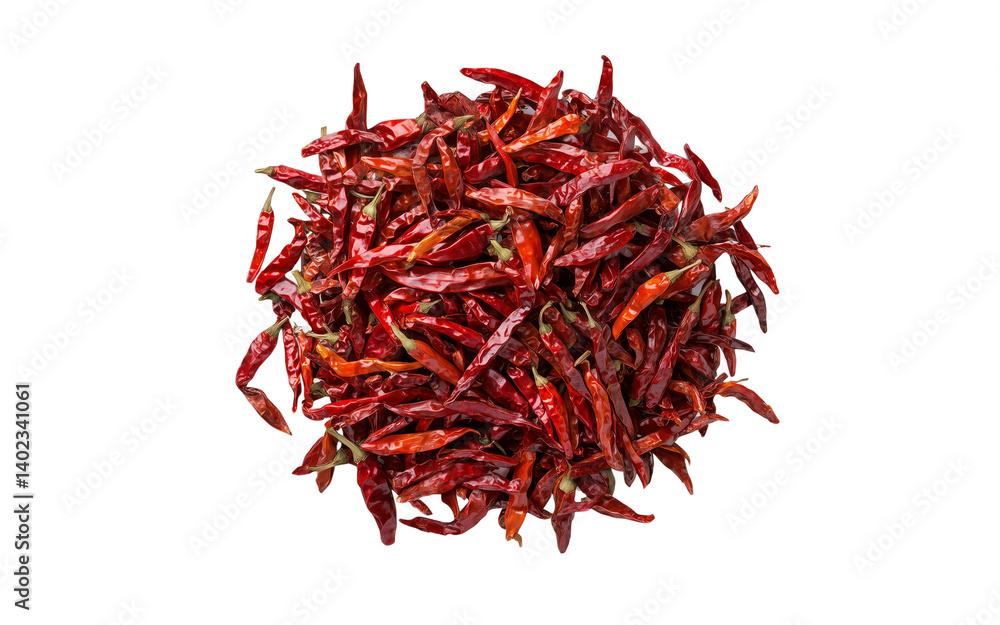 Naklejka premium Raw whole red chili pepper hot spicy food ingredient isolated on white transparent background PNG cutout Mockup template for artwork design
