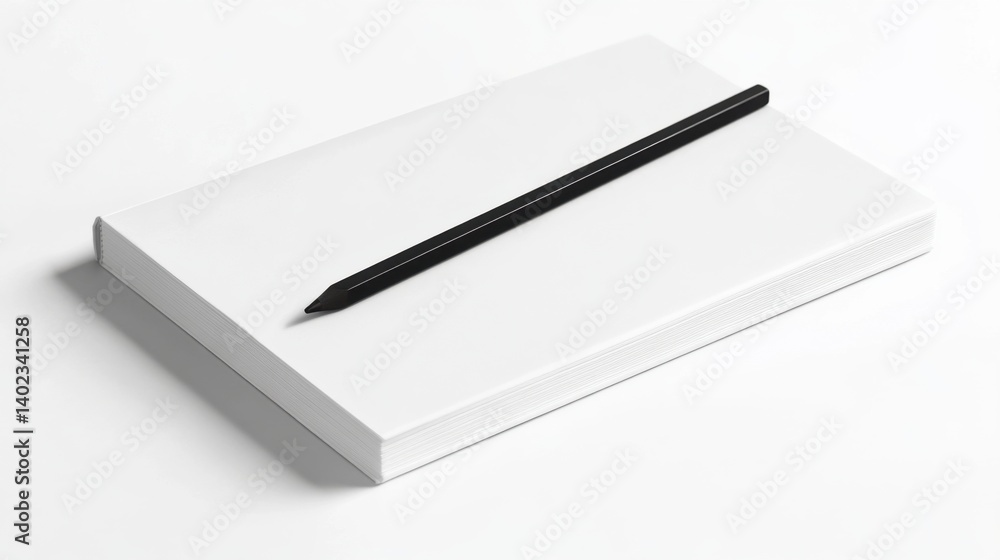 Minimalist composition of white notebook and black pen for business concepts Minimalist composition of white notebook and black pen for business concepts