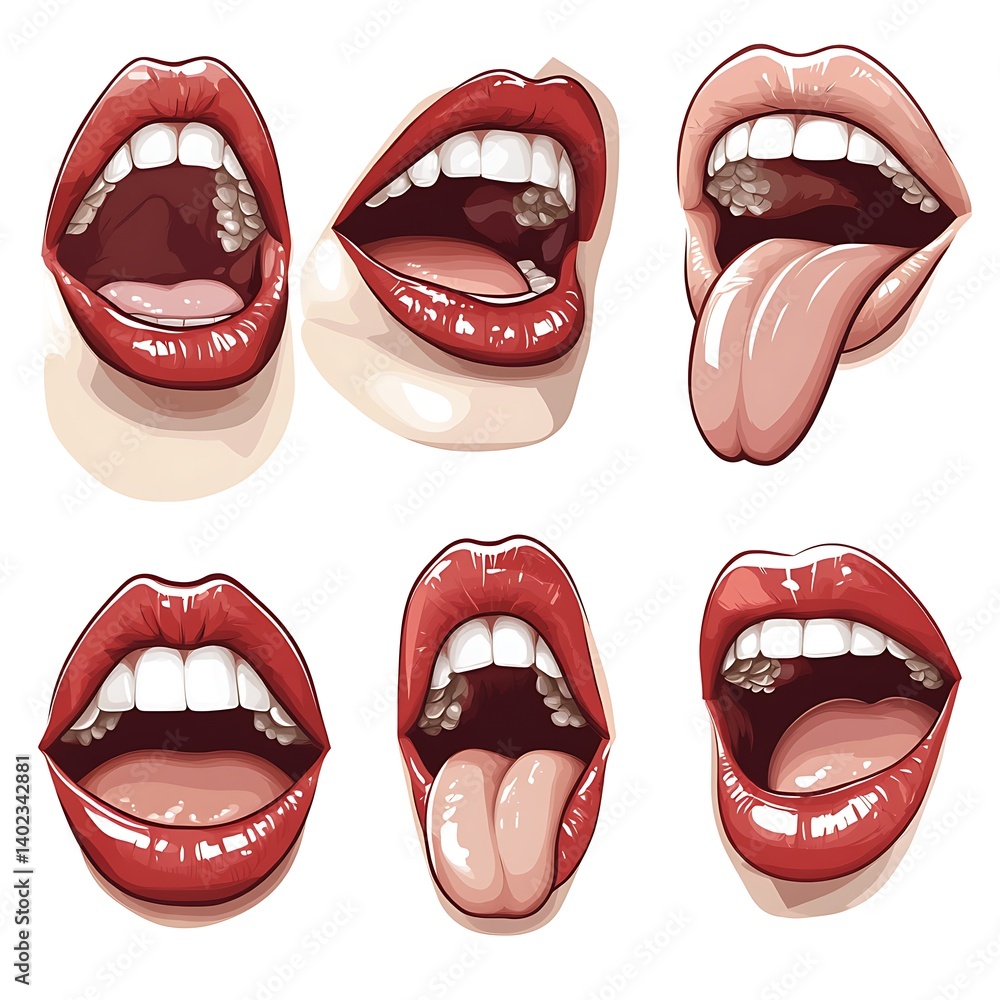 Lips Open, Tongue Out, Mouths