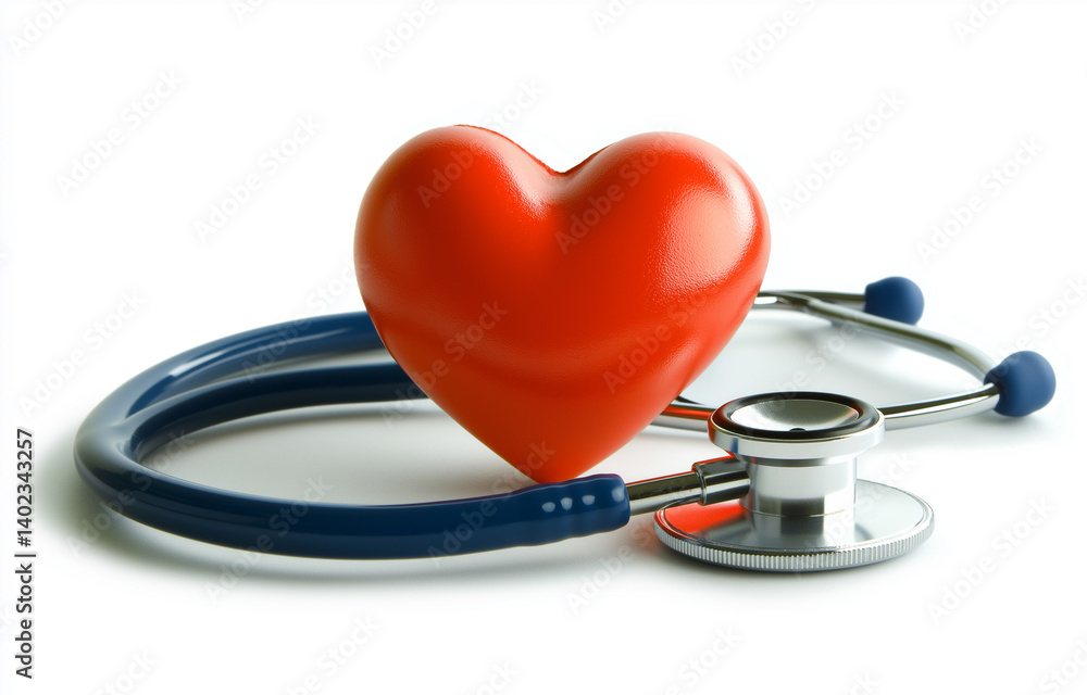Red heart with stethoscope symbolizing healthcare, heart care, and medical support. Red heart with stethoscope symbolizing healthcare, heart care, and medical support.