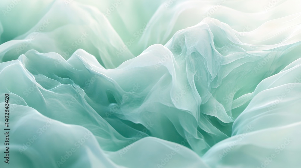 Obraz premium A soft, flowing fabric in shades of aqua creates a tranquil atmosphere. The gentle curves and lines suggest elegance and fluidity.