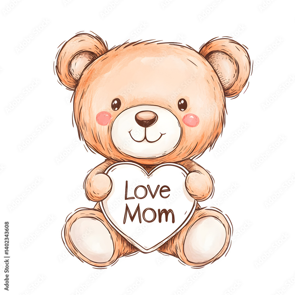 Obraz premium kawaii teddy bear with tiny heart that says 