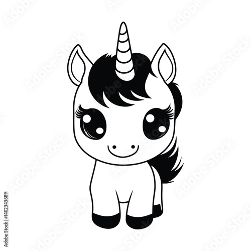 Charming Black and White Unicorn Illustration