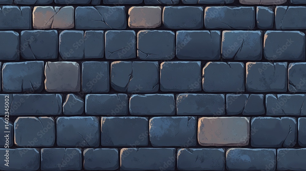 Fototapeta premium Aged brick wall texture with weathered blue bricks, perfect for urban architecture backdrop illustration