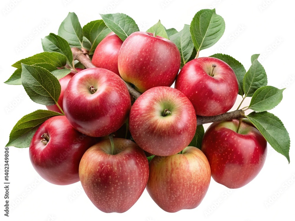A cluster of ripe red apples on a branch with lush green leaves a vibrant autumn harvest scene A cluster of ripe red apples on a branch with lush green leaves a vibrant autumn harvest scene