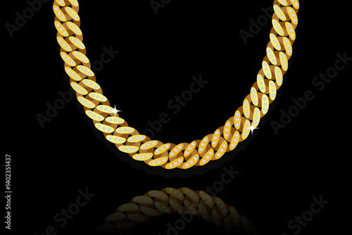 Miami Cuban Links Gold Chain Vector Illustration