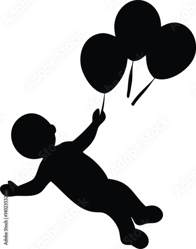Dreamy Shadow Image of a Child Floating with Balloons in Weightless Design