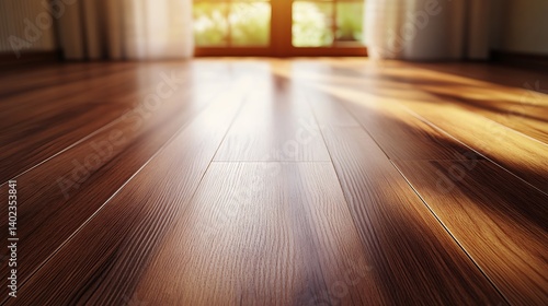 Wallpaper Mural Sunlit wooden floor in a cozy room with soft curtains and a warm atmosphere, ideal for interior design Torontodigital.ca