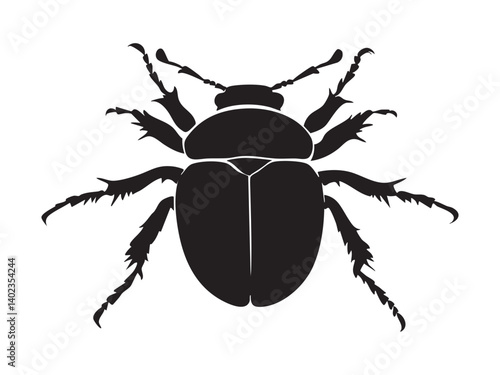 Black Silhouette of a Beetle with Detailed Antennae and Legs