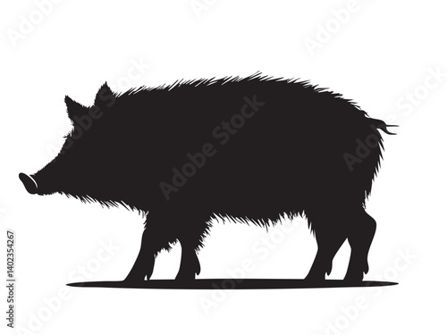 Silhouette of a Wild Boar with Textured Fur Against a Light Background
