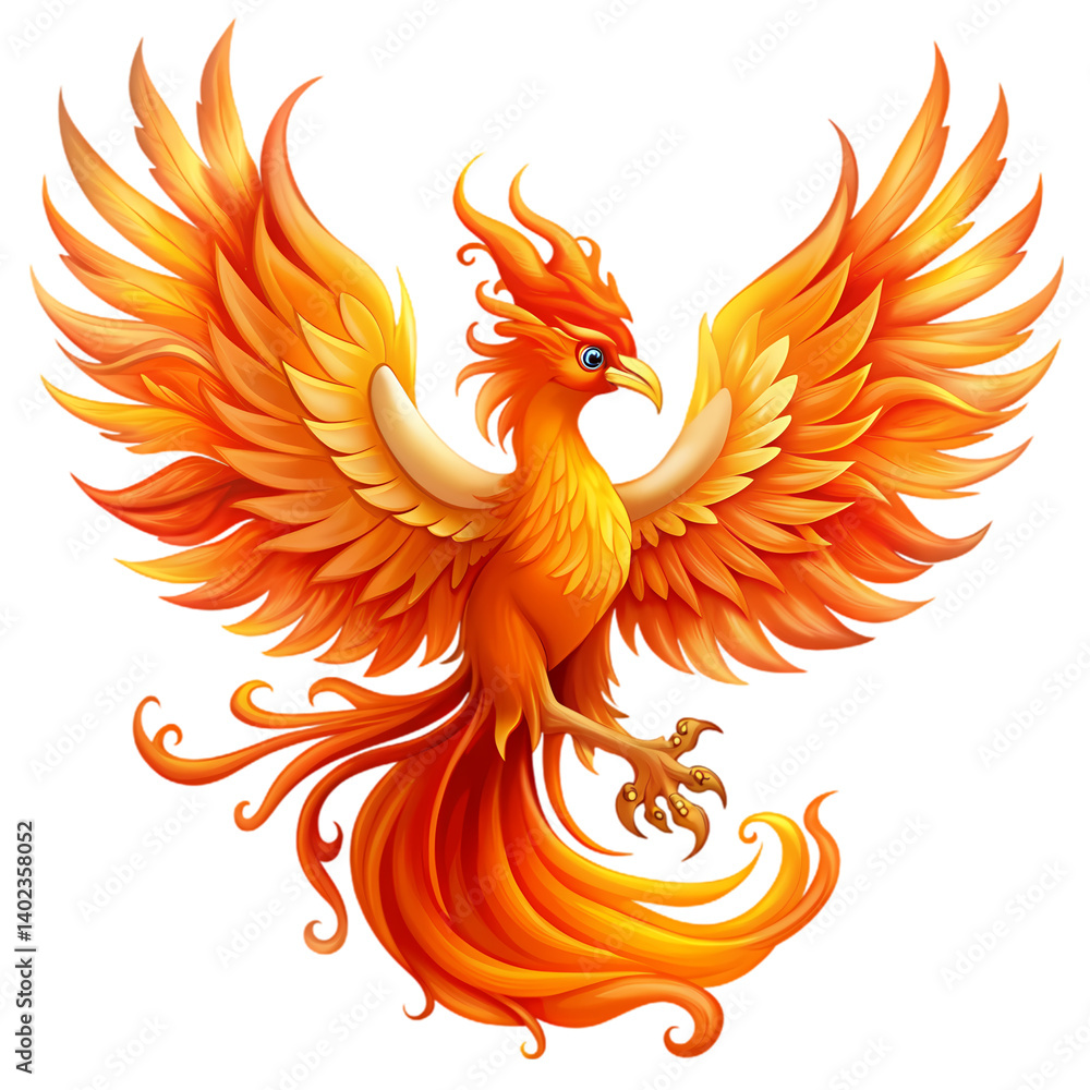 Fototapeta premium Fiery Phoenix Mythical Bird Art on transparent background
