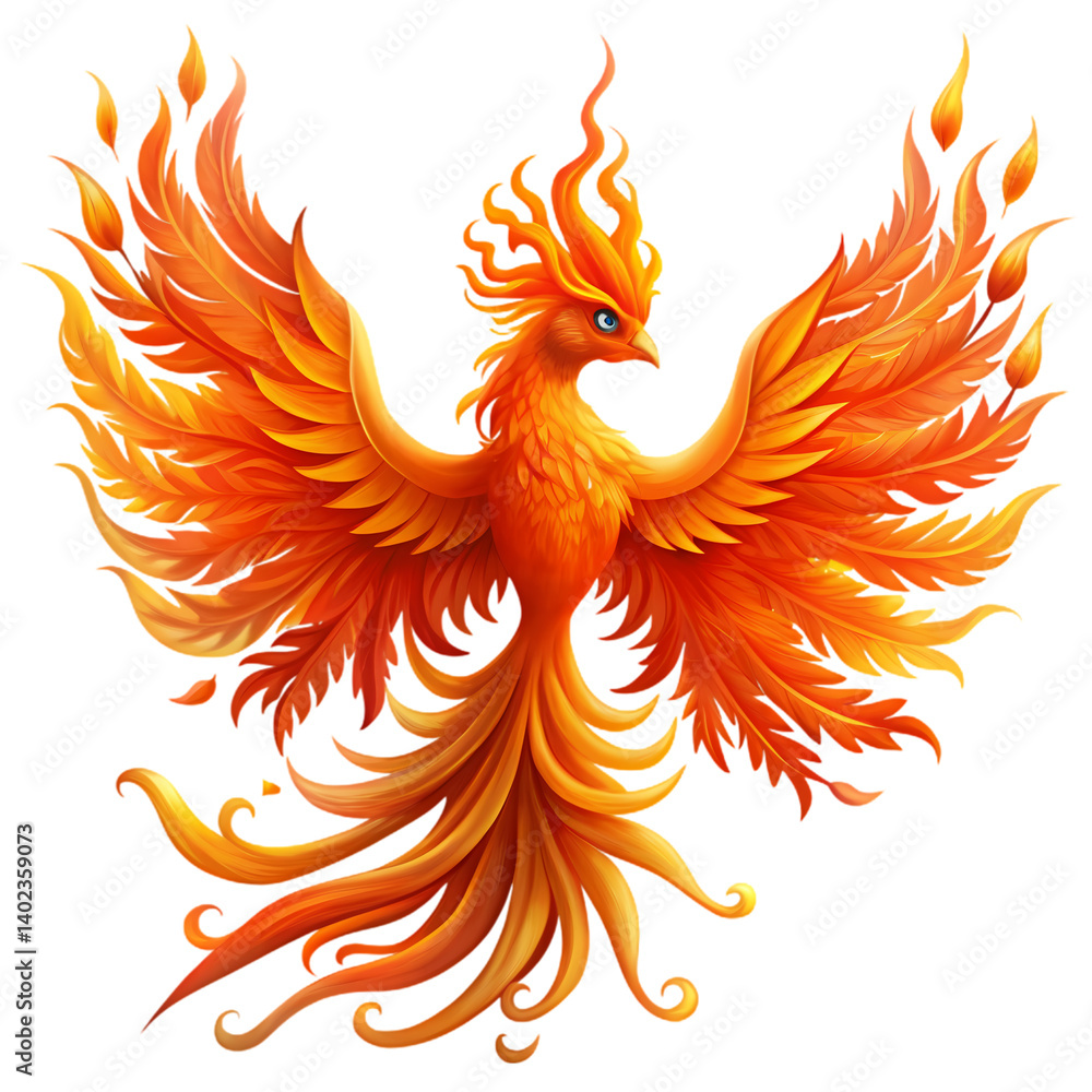 Fototapeta premium Fiery Phoenix Bird Mythical Creature Art on transparent background
