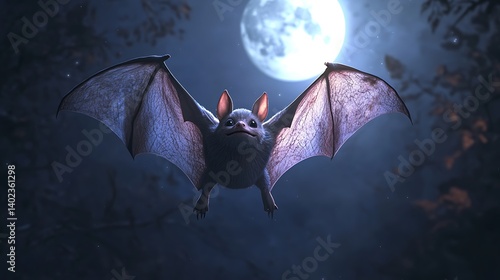 Obraz na płótnie Cute Bat Flying at Night Under Full Moon w salonie