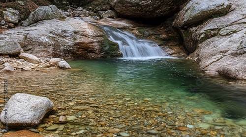 Mountain stream cascading into clear pool