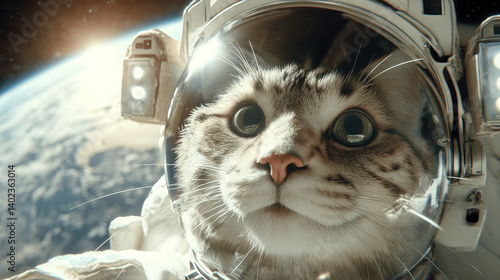 a cat-astronaut in a space helmet