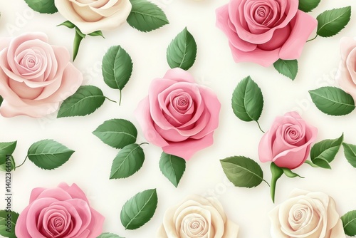 Pink and White Roses Seamless Pattern Romantic Floral Design,