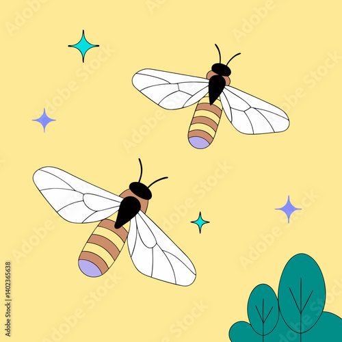 vector illustration of a  fireflies